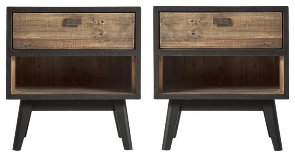 Home Square Storage End Table in Natural and Black   Set of 2   Midcentury   Side Tables And End Tables   by Homesquare  Houzz