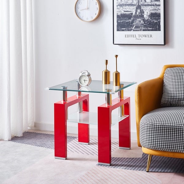 Glass Top Square Double-Layer End Table