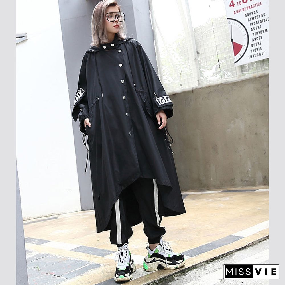 boutique black Coat oversize hooded Coat women Batwing Sleeve asymmetrical design Coats