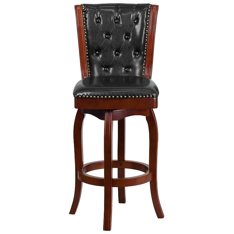 Merrick Lane Mirco Series Wood Stool in with Button Tufted Faux Leather Seat and Back and Footrest