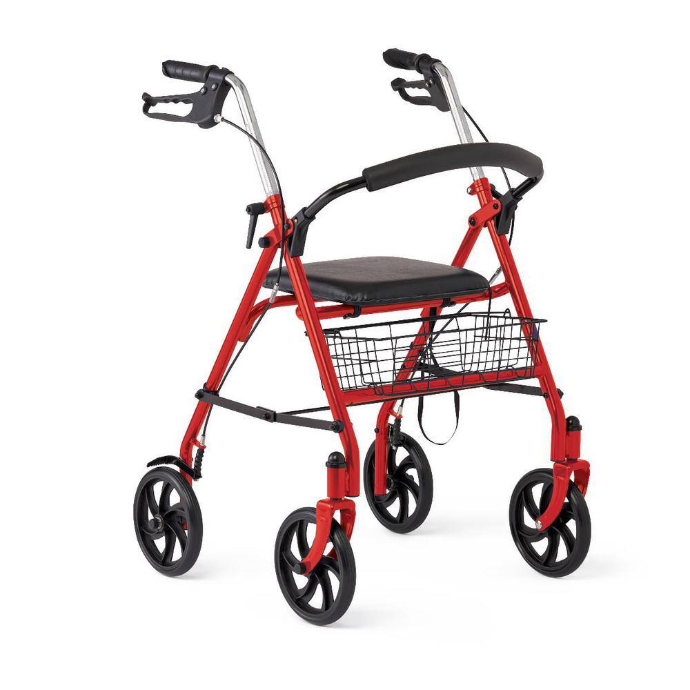 Steel Rollator with 8 in. Wheels Knockdown Basket in Red MDS86860ERS8