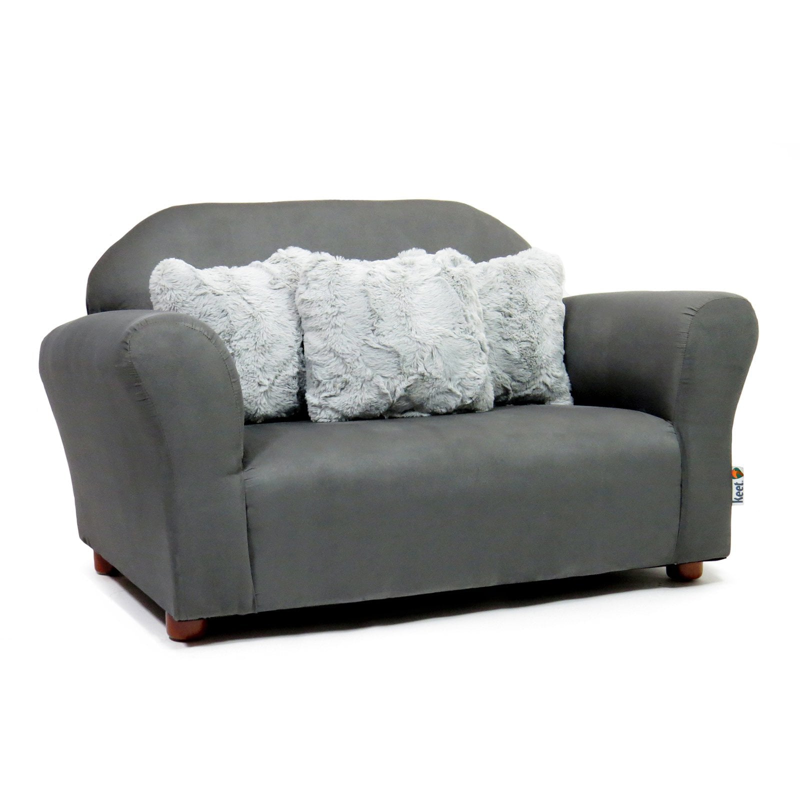 KEET Plush Kids Sofa with Accent Pillows - Charcoal