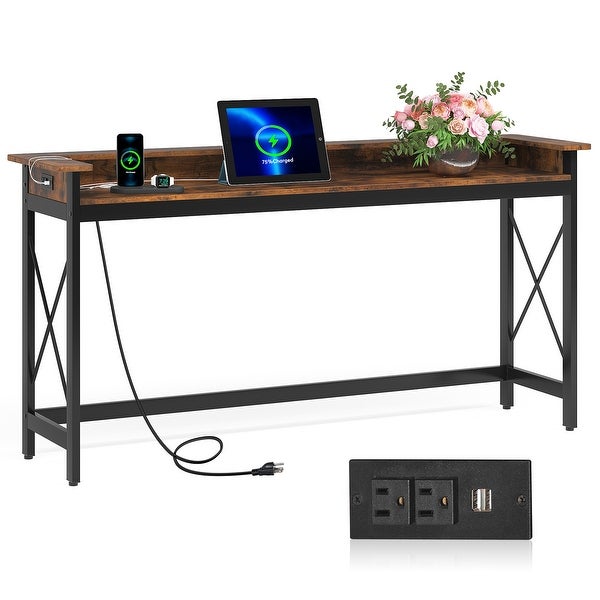 Sofa CouchTable with Outlets and USB Ports， 70.9 inch Long Entryway Console Table