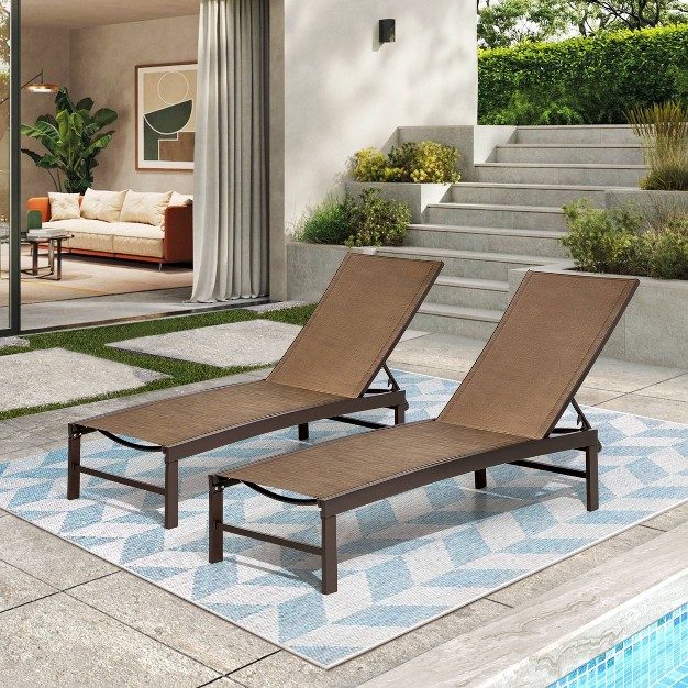 2pk Five Position Adjustable Aluminum Patio Lounge Chairs Brown Crestlive Products