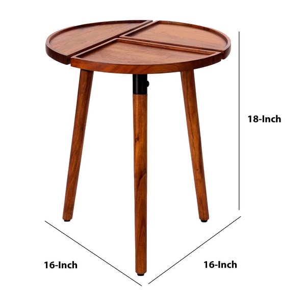 18 Inch Round Acacia Wood Side Accent End Table with 3 Tabletop Sections