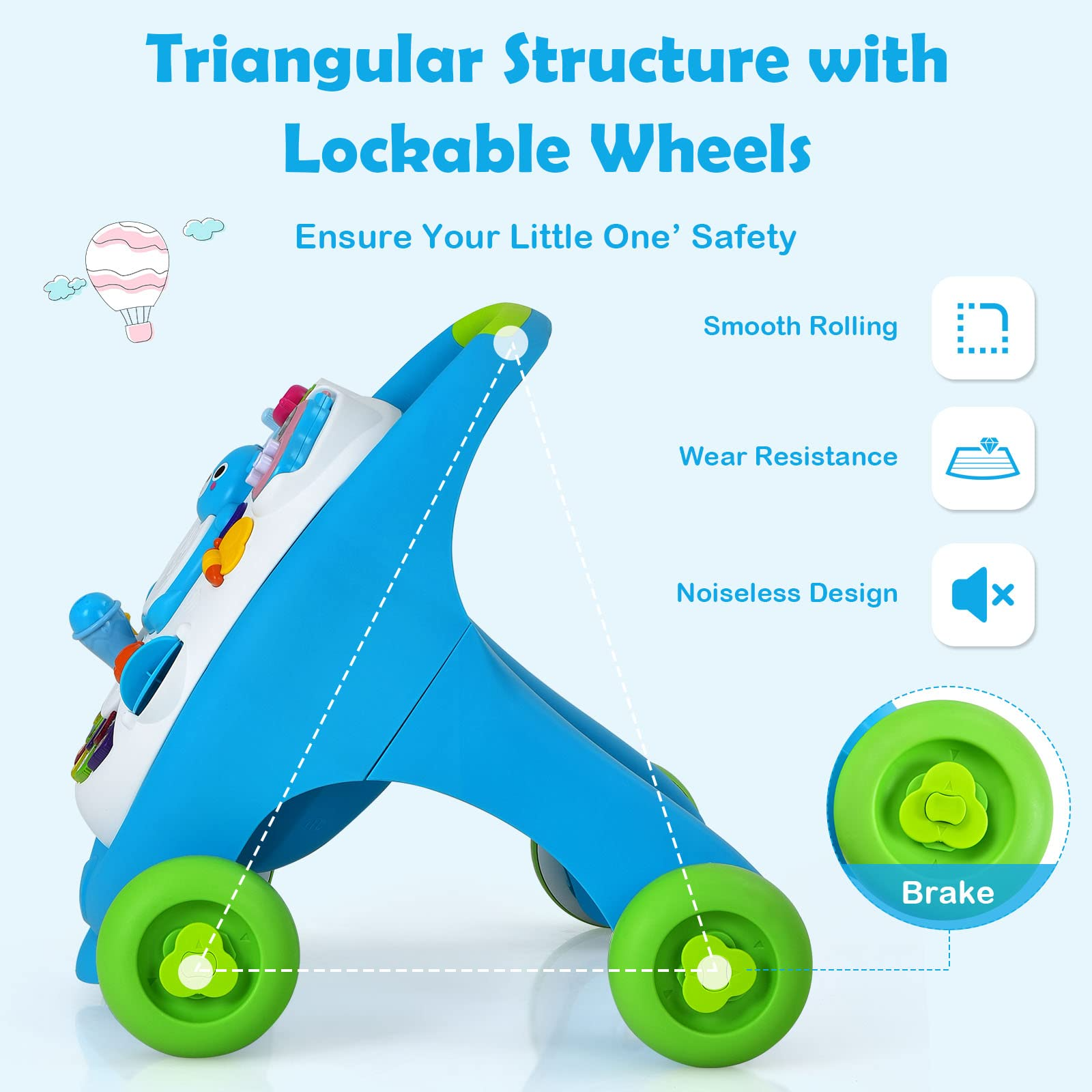 BABY JOY Sit-to-Stand Learning Walker, Early Education Activity Center with Lights & Sounds