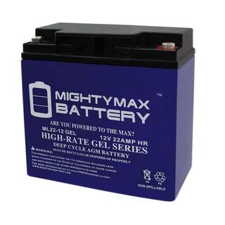 MIGHTY MAX BATTERY 12-Volt 22 Ah SLA (Sealed Lead Acid) GEL AGM Type Replacement Battery for Mobility and UPS Systems (2-Pack) ML22-12GELMP2