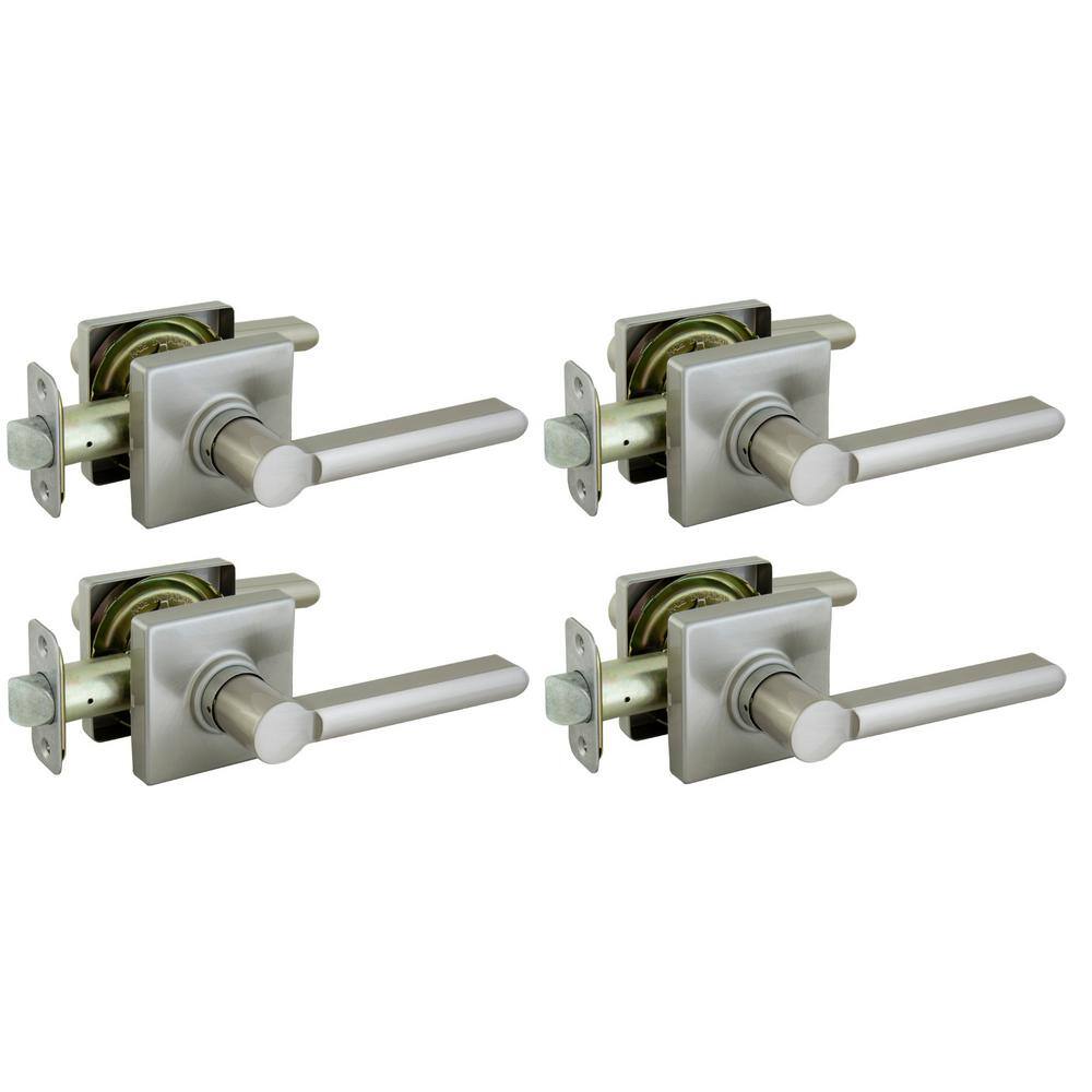 Defiant Tonbridge Satin Nickel Hall and Closet Door Lever with Square Rose (4-Pack) 32LD6X203BAD4