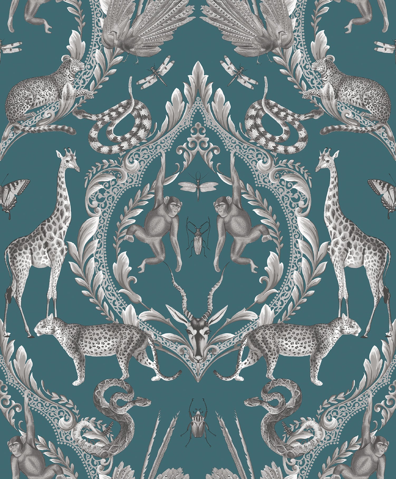 Sample Menagerie Wallpaper in Teal from the Bazaar Collection