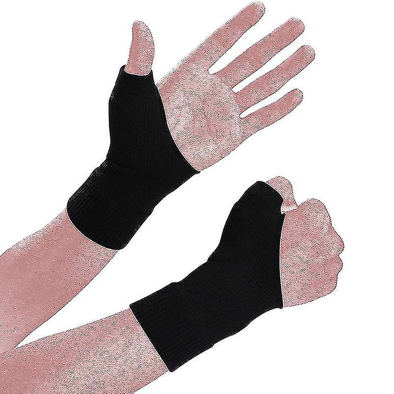 Wrist Guard Palm Guard Men's And Women's Joint Sports Sprain Elastic Wristband Warm And Cold-proof Fitness Half-finger Gloves 2 Pieces Black Baoji En