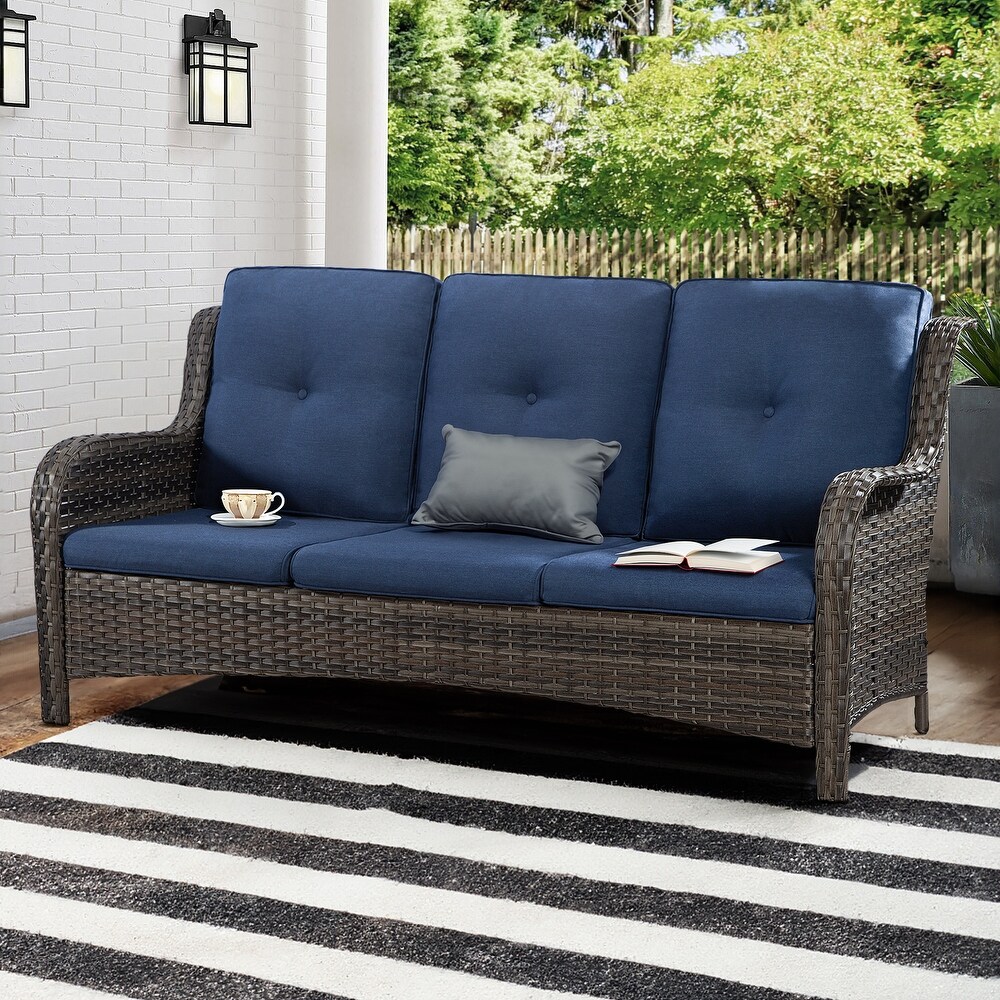 Cozywor 3 Seat Wicker Outdoor Patio Sofa Sectional Couch with Cushions