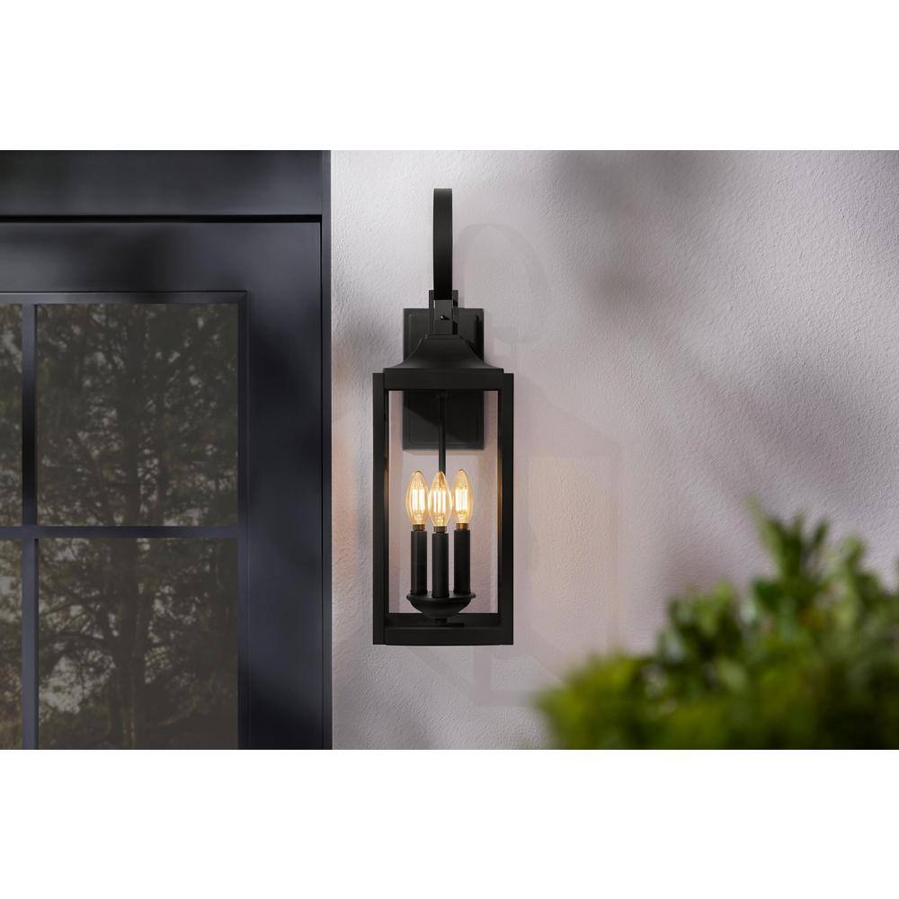 Home Decorators Collection Havenridge 3-Light Matte Black Hardwired Outdoor Wall Lantern Sconce with Clear Glass (1-Pack) KSZ1603AX-01MB