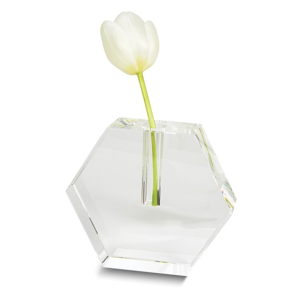 Curata Crystal Glass Hexagon Flat Bud Small Vase   5.25\