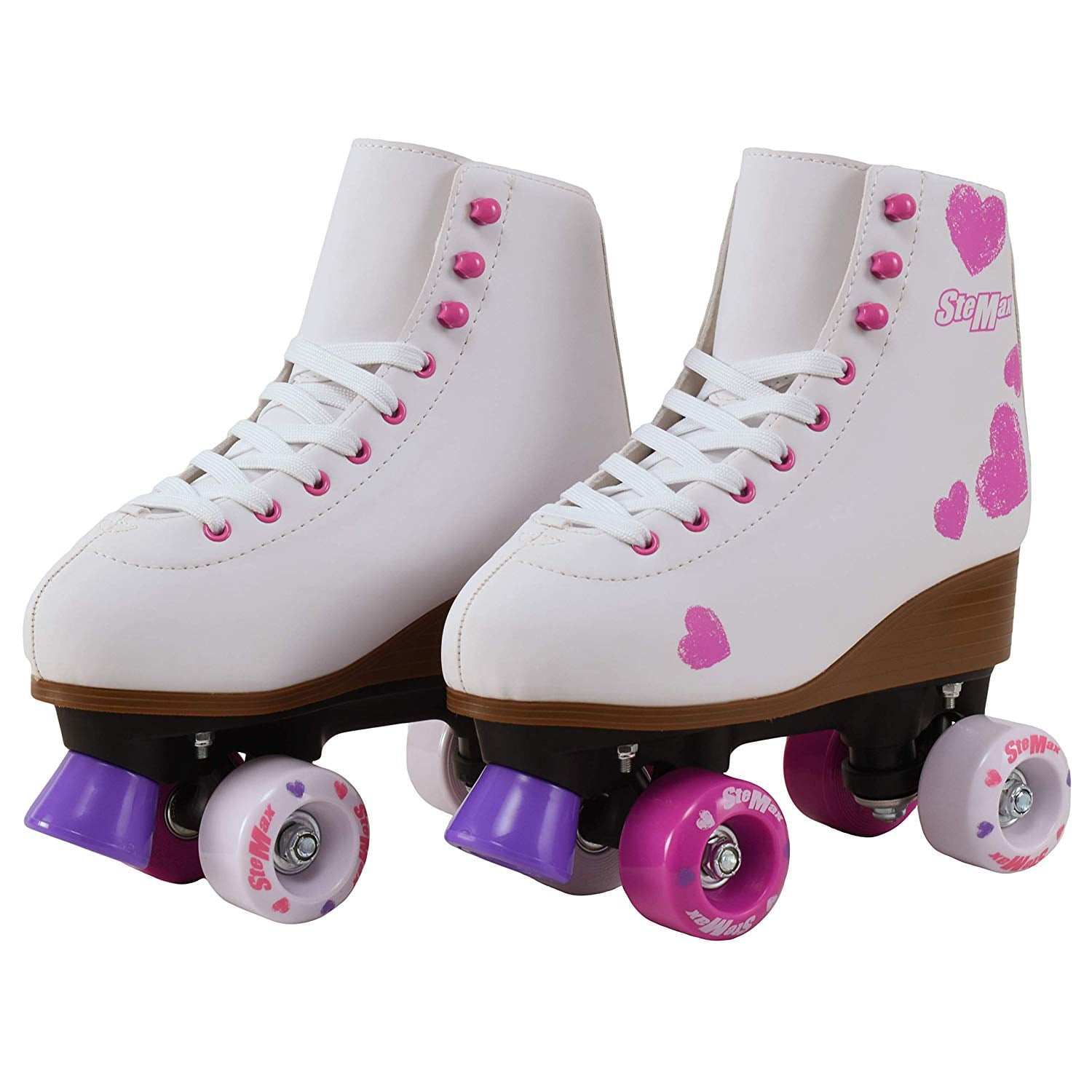 Quad Roller Skates for Girls and Women size 8.0 Women White and Pink Heart Outdoor Indoor and Rink Skating Classic Hightop Fashionable Design