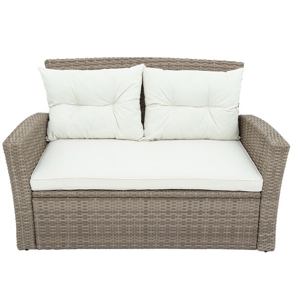 4 Piece Outdoor Conversation Set All Weather Wicker Sectional Sofa， Patio Furniture Set - Overstock - 37543419