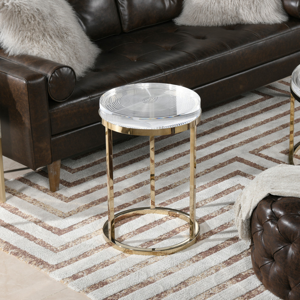 Dendros Live Edge Mimic Round Side Table  Gold  ampAcrylic   Contemporary   Side Tables And End Tables   by Jennifer Taylor Home  Houzz