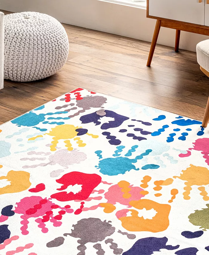 nuLoom Aurora Pinkie Washable Handprint Kids 8 x 10 Area Rug