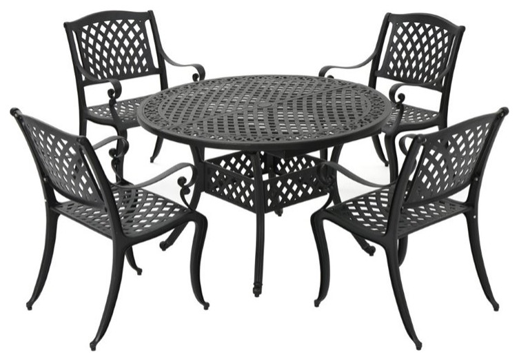 Noble House Carysfort 7 Piece Outdoor Aluminum Dining Set in Black Sand   Traditional   Outdoor Dining Sets   by Homesquare  Houzz