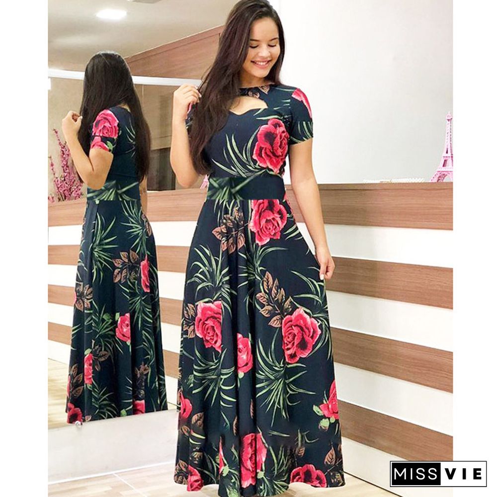 Digital Print Ashion Style Large Skirt Dress Vestido Feminino Vintage Bodycon Maxi Dresses For Women Sexy Dress