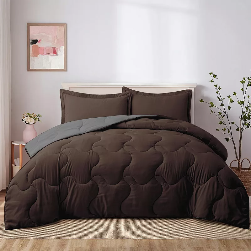 Unikome 3-Piece Reversible Lightweight Quilted Down Alternative Comforter Set