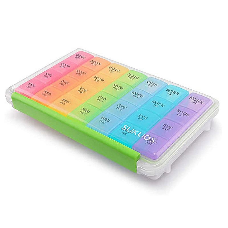 Sukuos 7-Day Pill Organizer， Large Moisture-Resistant Cases - Rainbow Colors