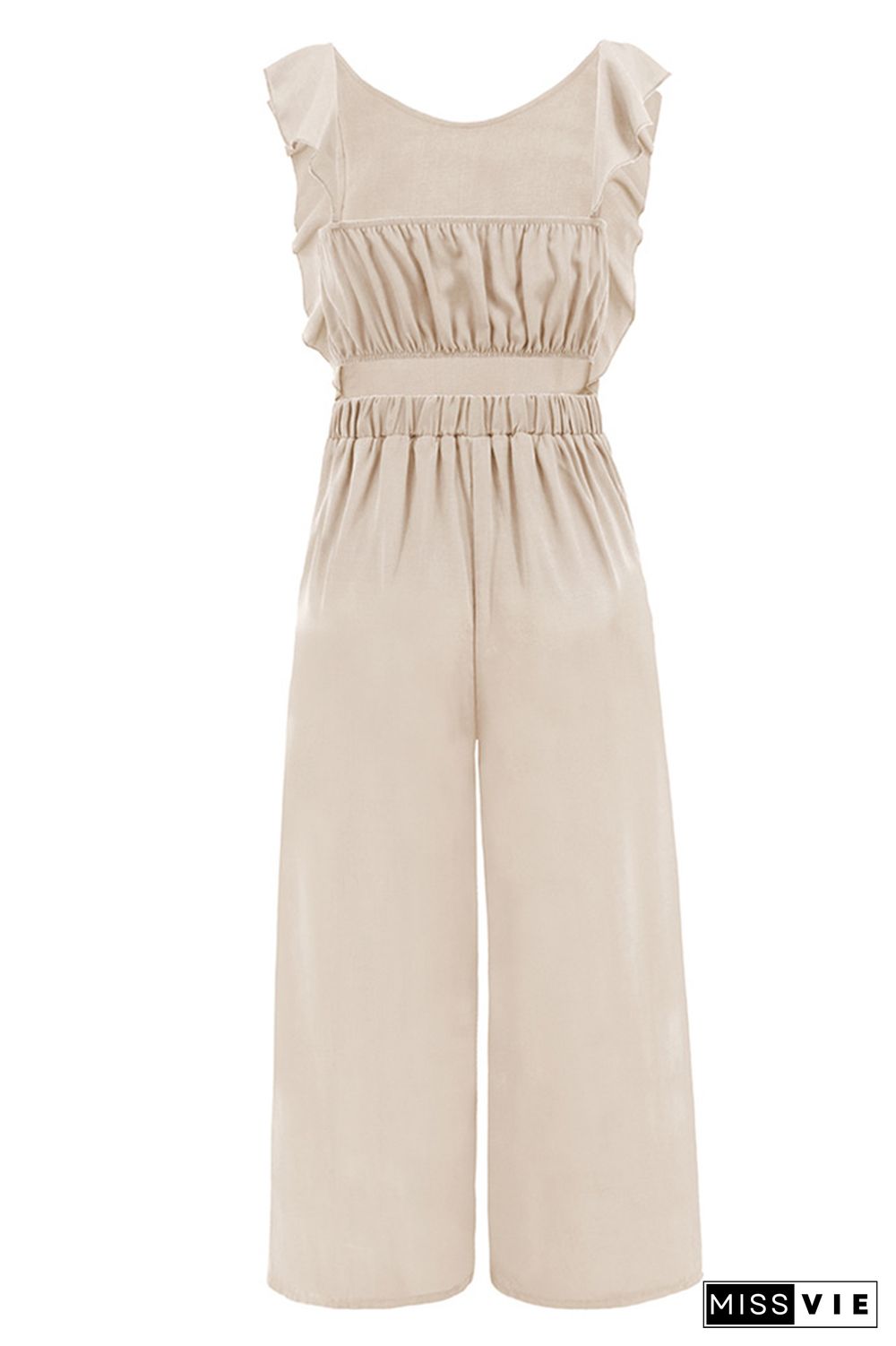 Plain Flutter Sleeveless Wide Leg Jumpsuit