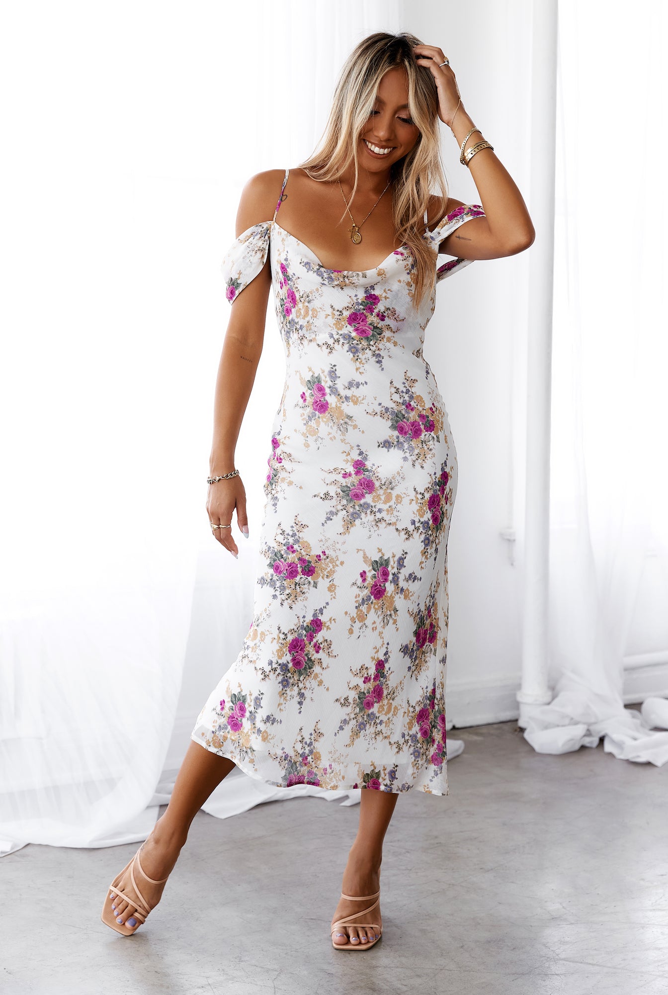 HELLO MOLLY Sunset At Dawn Midi Dress Cream