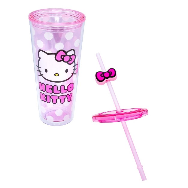 Silver Buffalo Sanrio Hello Kitty Face Carnival Cup With Lid And Topper Straw Holds 24 Ounces