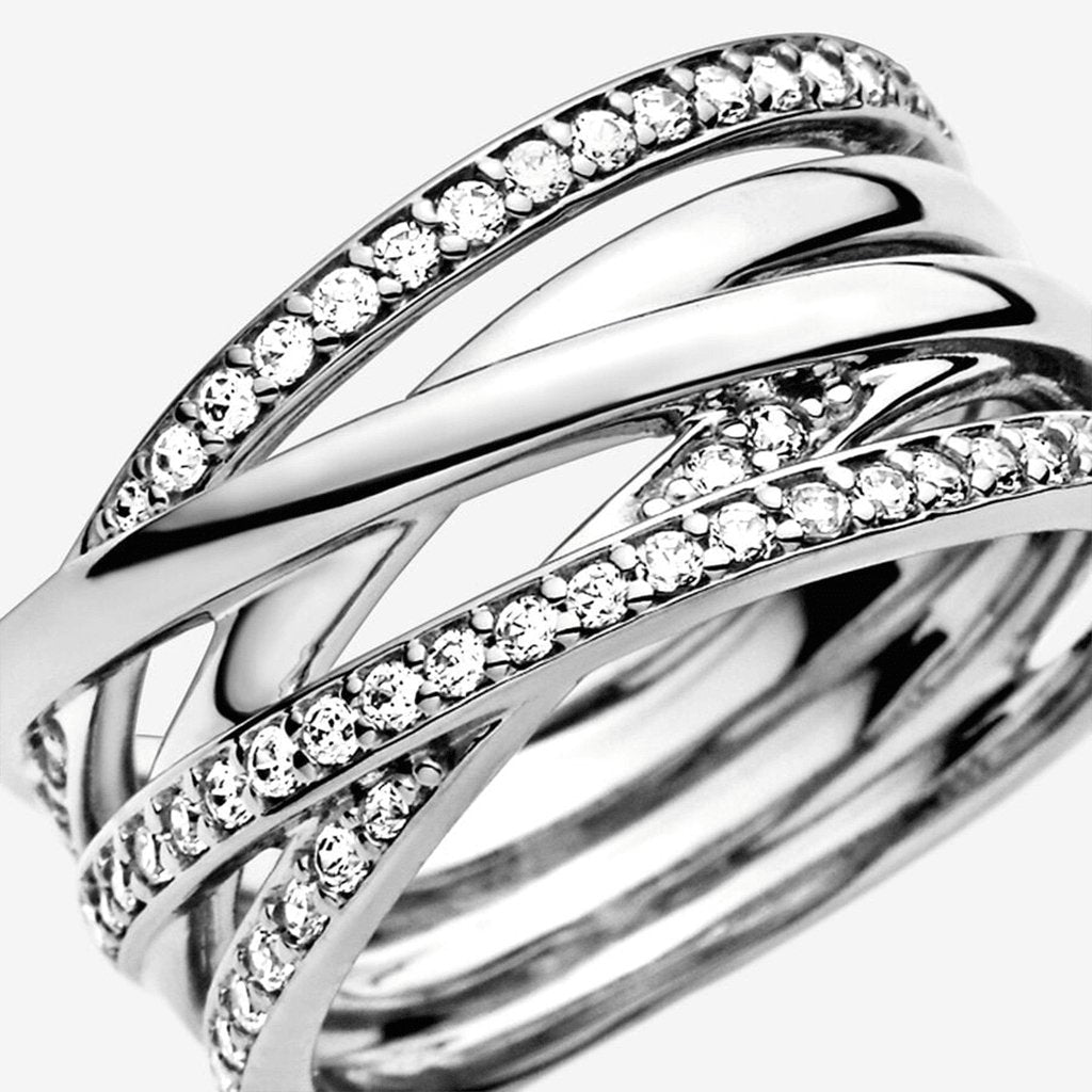 PANDORA  Sparkling & Polished Lines Ring