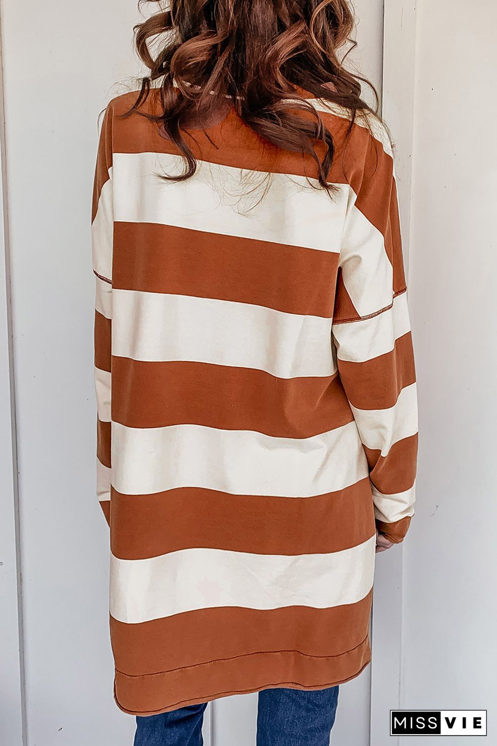 Brown Striped Drop Shoulder Pullover Sweatshirt