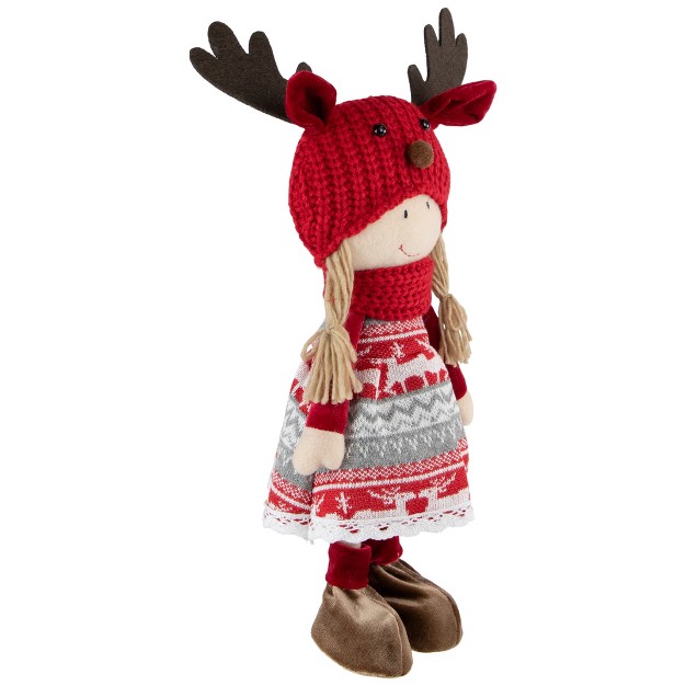 Red And White Nordic Girl With Moose Antler Hat Christmas Decoration