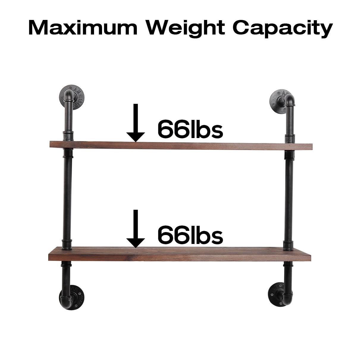 JAXPETY Industrial Floating Shelf 2-Tier Wall Mounted Pipe Shelves Rustic Wood Shelf Metal Bracket Storage Space Display Bookshelf for Bedroom, Living Room, Office