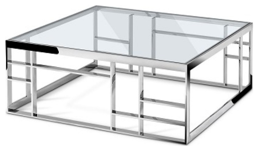 Modrest Stephen Modern Glass and Stainless Steel Square Coffee Table   Contemporary   Coffee Tables   by Vig Furniture Inc.  Houzz