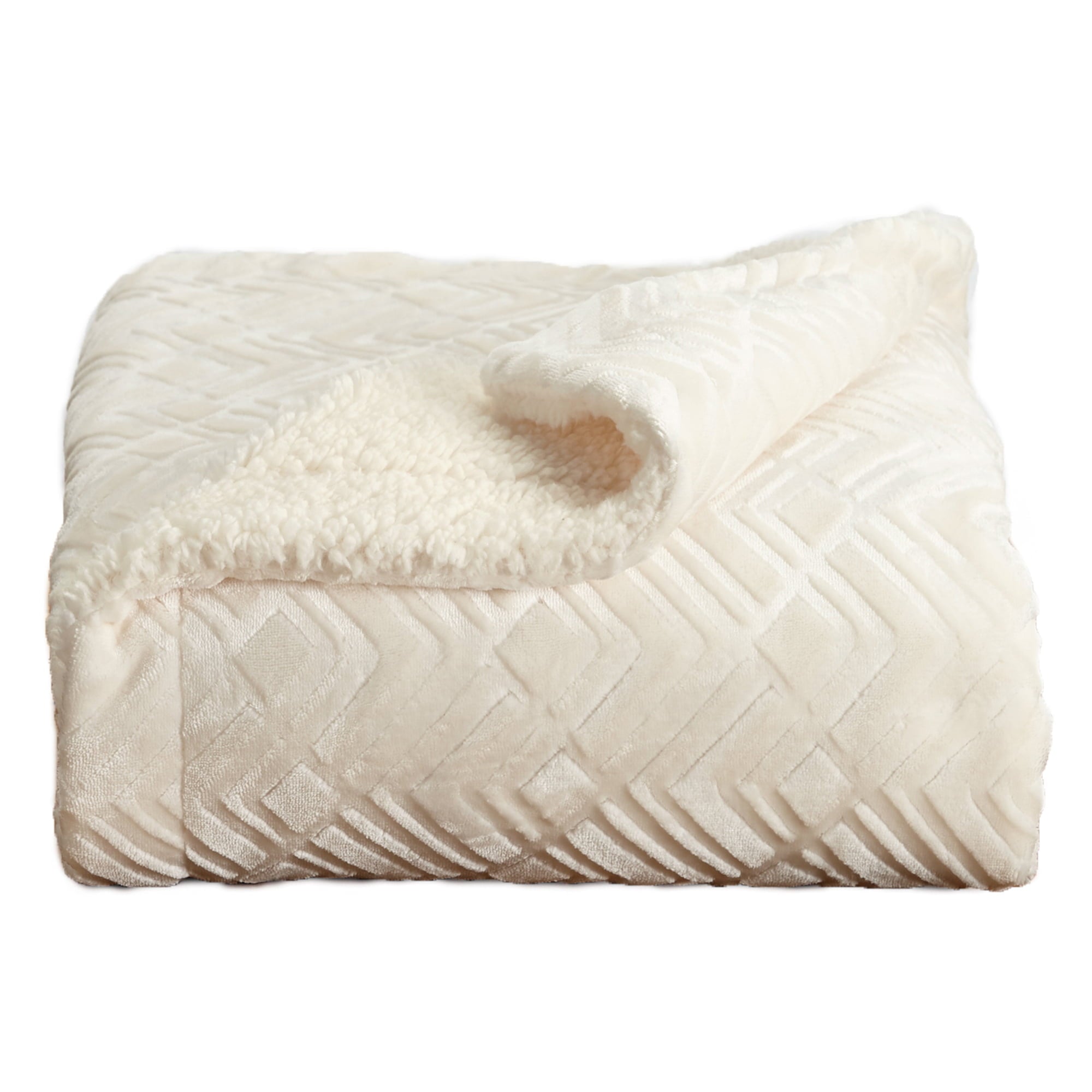 Great Bay Home Velvet Plush Fleece Reversible Sherpa Warm and Cozy Bed Blanket  (Twin， Winter White)