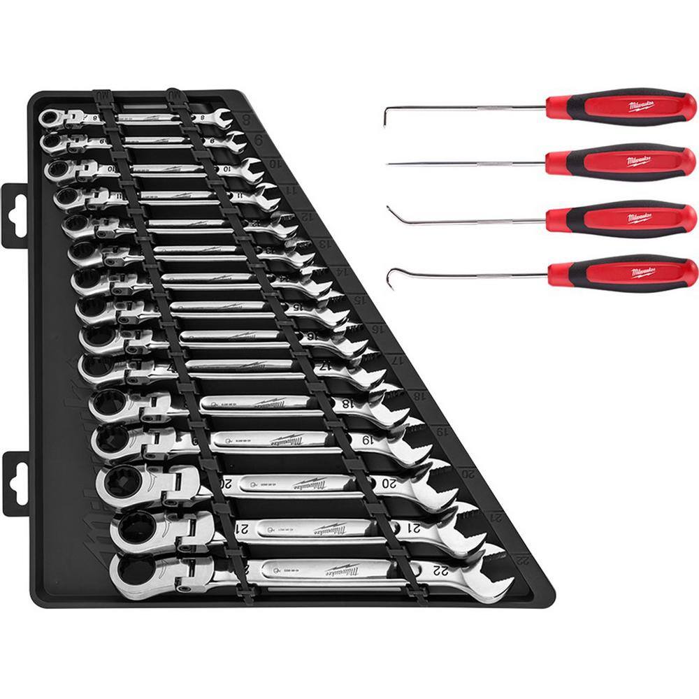 MW 144-Position Flex-Head Ratcheting Combination Wrench Set Metric with Hook and Pick Set (19-Piece) 48-22-9513-48-22-9215