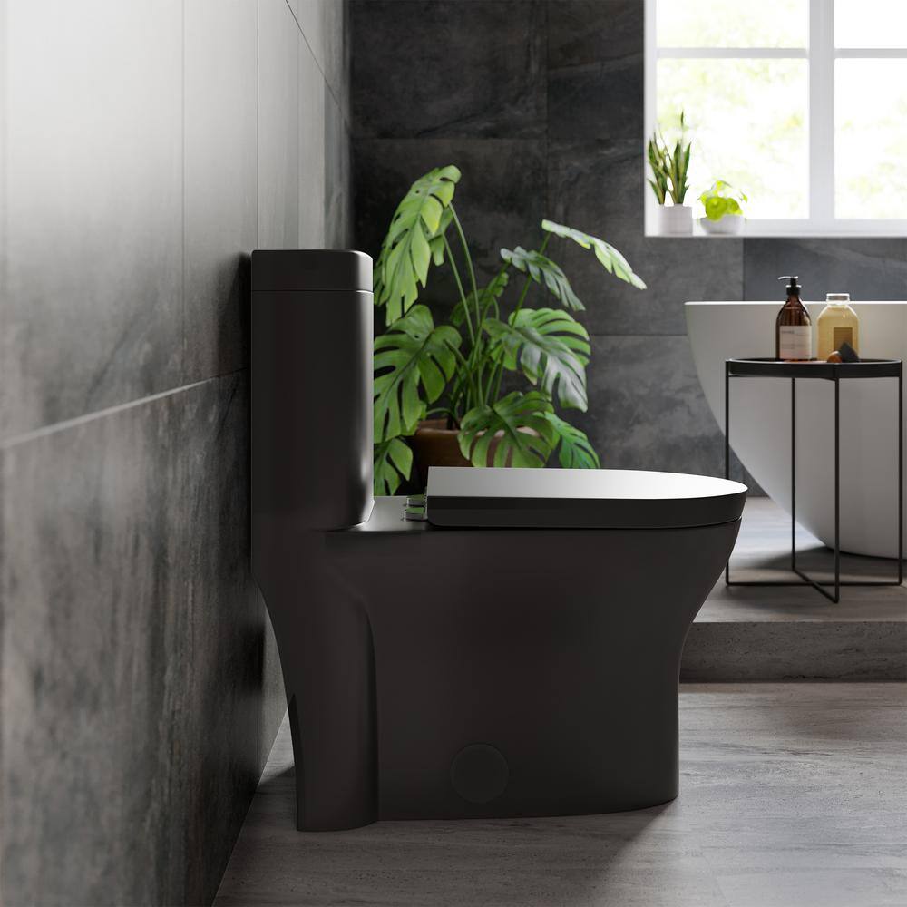 Swiss Madison Monaco 1-piece 1.11.6 GPF Dual Flush Elongated Toilet in Matte Black Seat Included SM-1T108MB