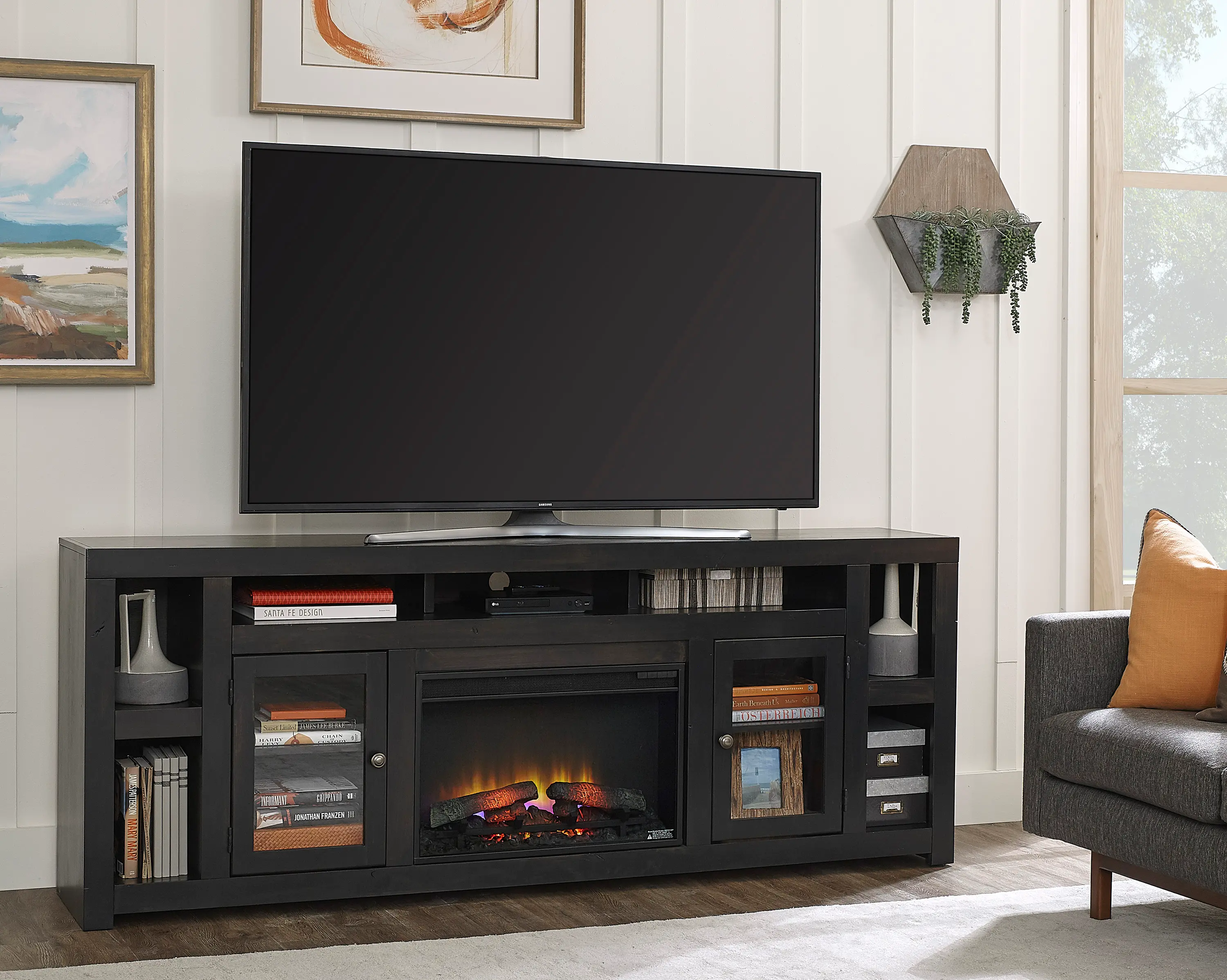 Avery Loft Black 84 Fireplace TV Stand