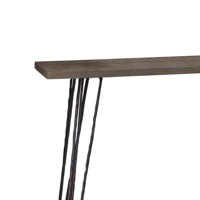 Wooden Console Table with Metal Hairpin Legs， Gray and Black