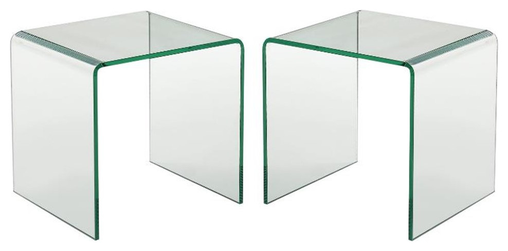 Home Square 18 quotContemporary Glass End Table with Round Edge in Clear   Set of 2   Contemporary   Side Tables And End Tables   by Homesquare  Houzz
