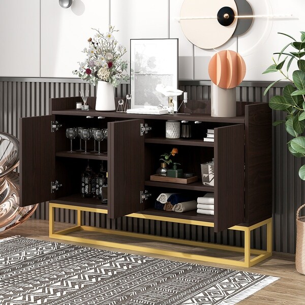 4 Door Contemporary Wood and Metal Console Sideboard Buffet