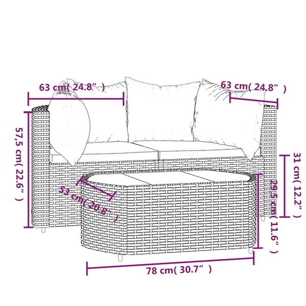 3 Piece Patio Lounge Set with Cushions Gray Poly Rattan - Overstock - 37845164