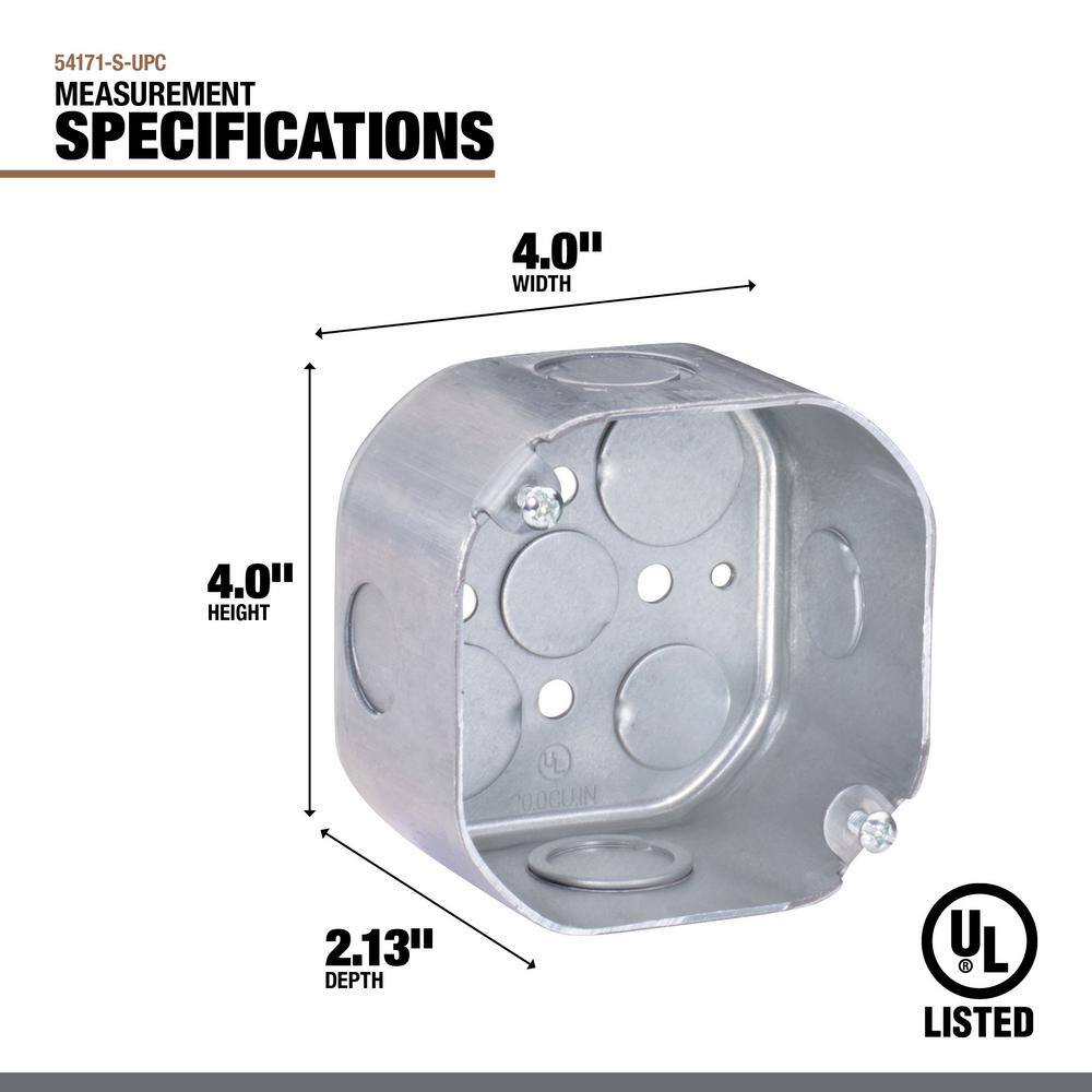 Southwire 4 in W x 2-18 in D Steel Metallic Octoagon Box with Five 12 in Two 34 in KO's and 2 CKO's 1-Pack 54171-S-UPC