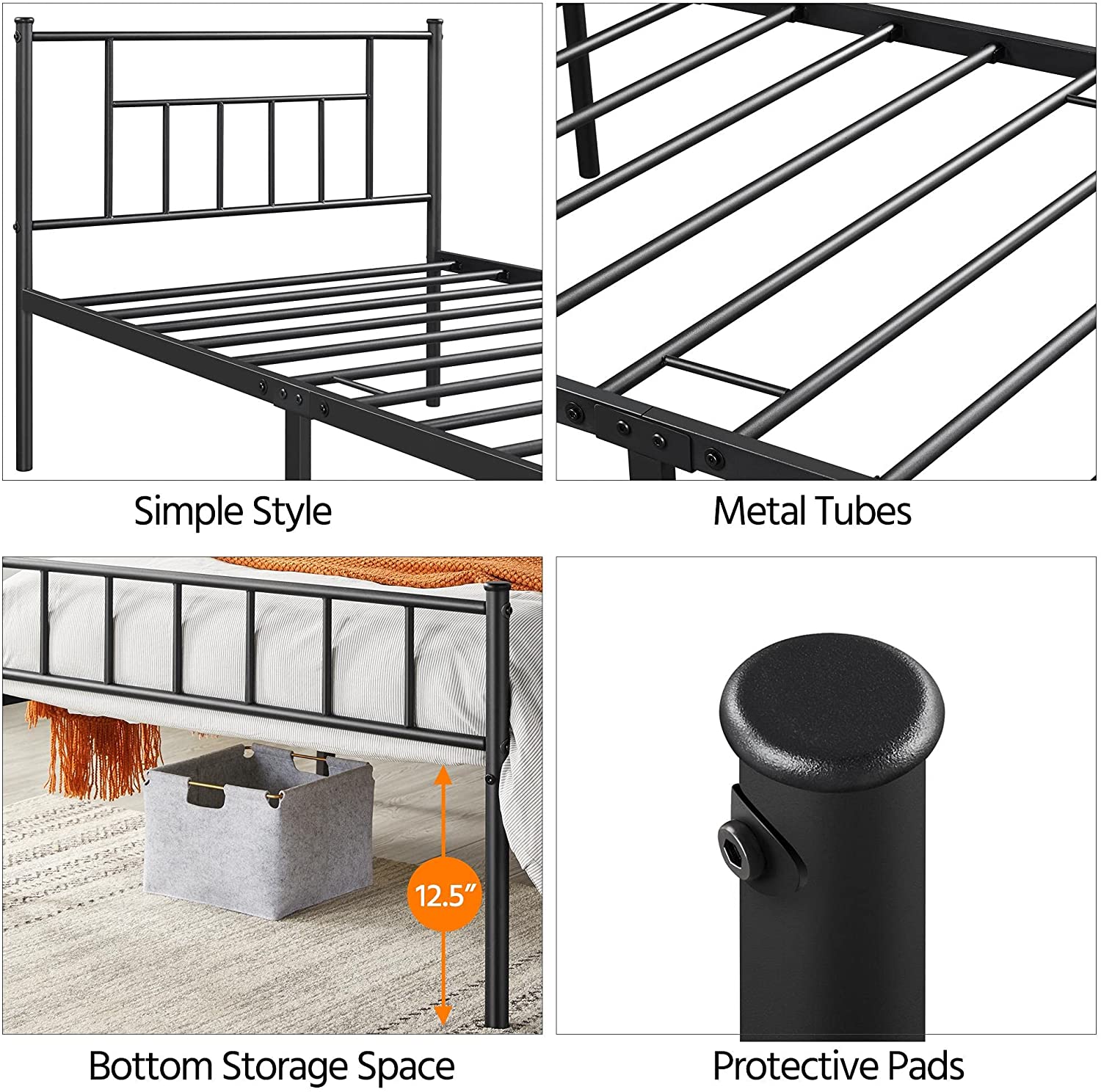 13 inch Twin Size Metal Bed Frame with Headboard and Footboard Platform Bed Frame with Storage No Box Spring Needed Mattress Foundation Black