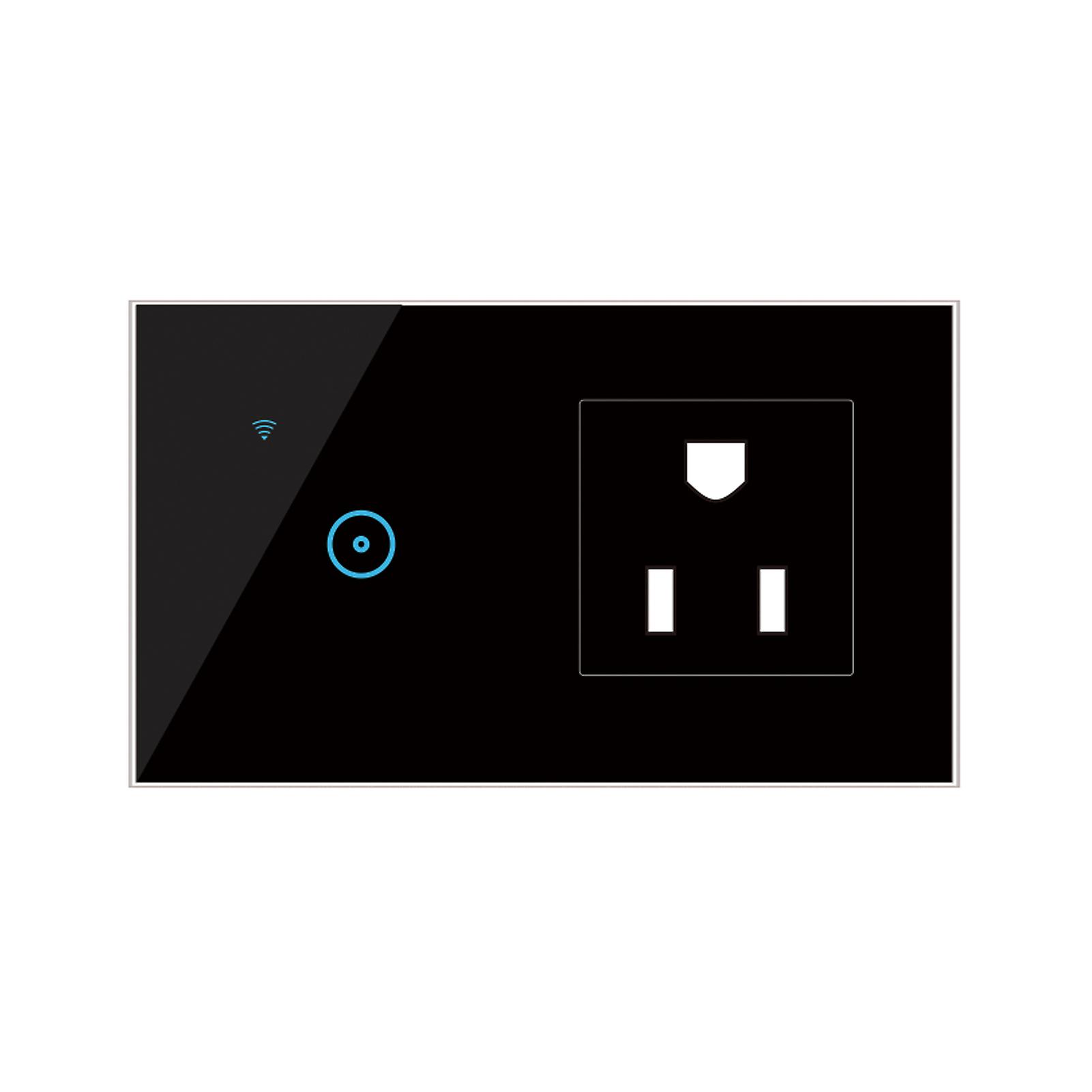 Black 1 Gang and Us Standard 95-250v Wi-fi Smart Wall Outlet With 1 Gang Touch Light Switch Smart Life App Remote Control， Voice Control， Touch Control