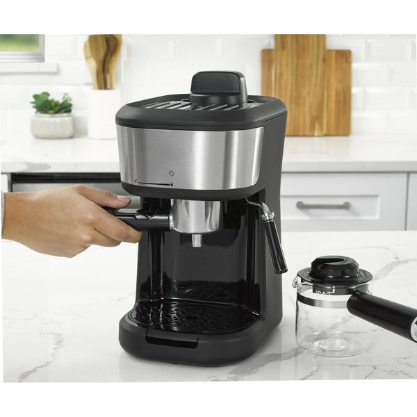 4-Shot Steam Espresso， Cappuccino， and Latte Maker in Black