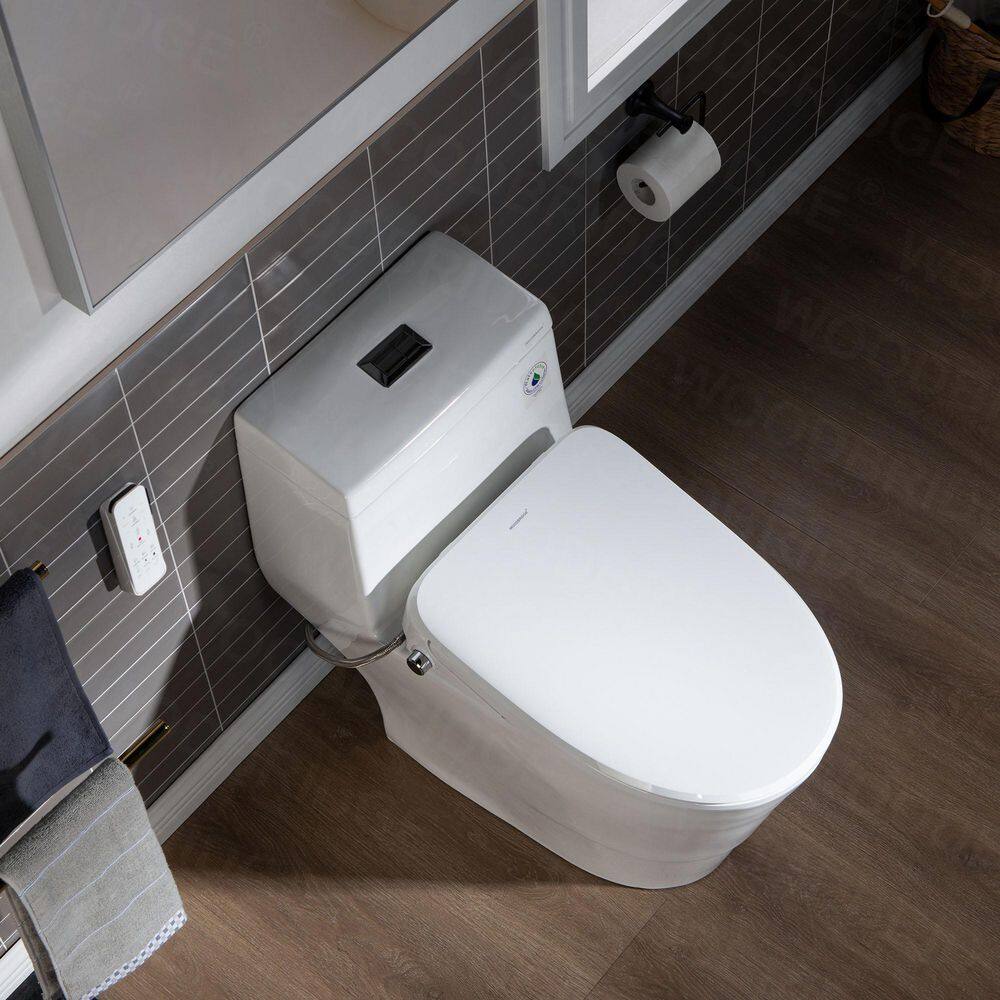 WOODBRIDGE 1-Piece 1.1GPF1.6 GPF Dual Flush Elongated Toilet in White With Advance Smart Bidet Seat HT0067