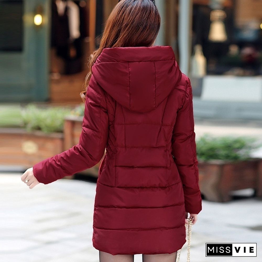 Fashion Women Winter Warm Long Jacket Thick Cotton Padded Jacket Trim Down Jacket Puffer Coat