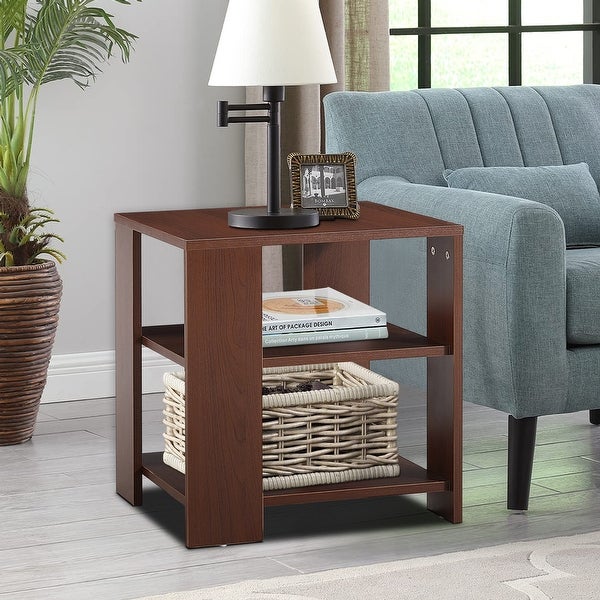 3-Tier End Table w/ Storage Shelf， Wood Side Table， Small Coffee Table - 17.7“