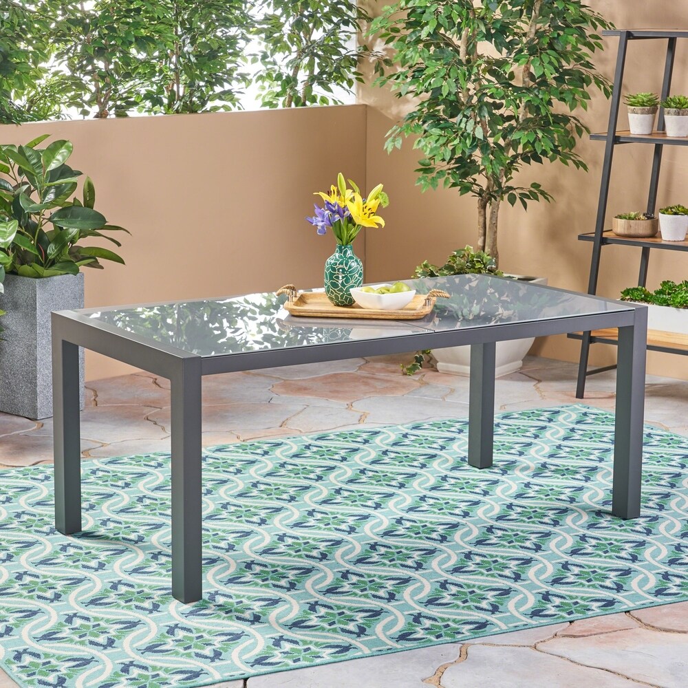 Rowan Outdoor Tempered Glass Dining Table with Aluminum Frame by Christopher Knight Home   70.00\