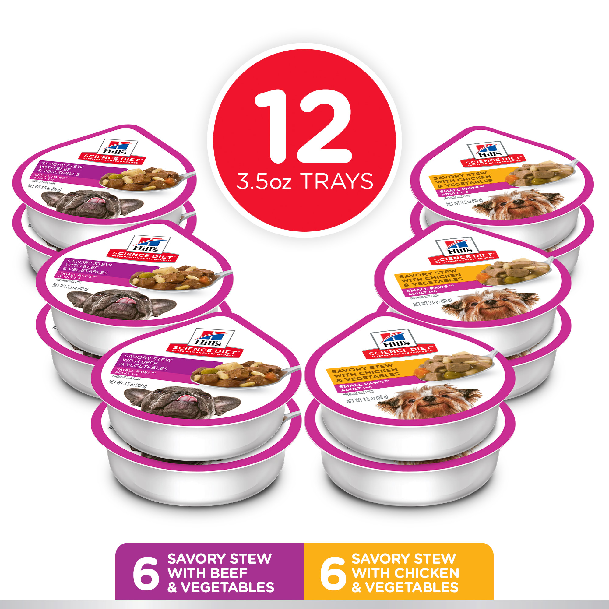 Hills Science Diet Adult Small  Toy Savory Stew Tray Variety Pack Wet Dog Food， 3.5 oz.， Count of 12